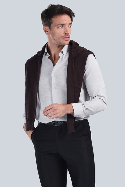Erkek Gri Slim Fit Gömlek - 2