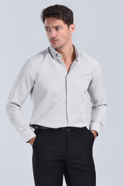 Erkek Gri Slim Fit Gömlek - 3