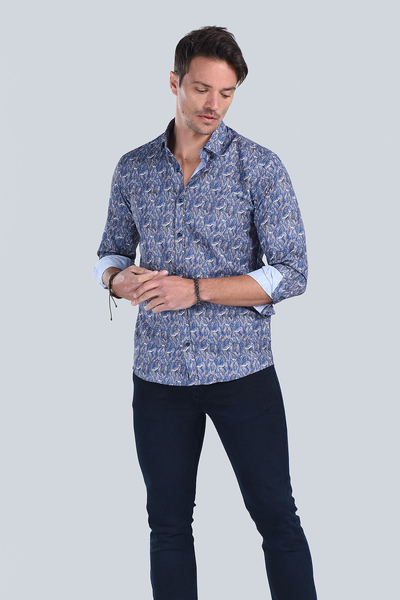 Erkek Lacivert Slim Fit Gömlek - 3
