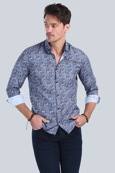 Erkek Lacivert Slim Fit Gömlek - 4