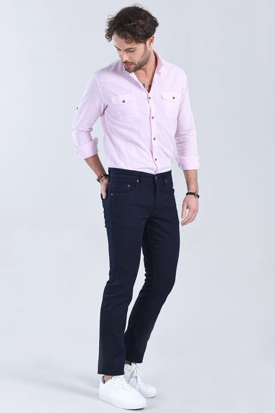Erkek Lacivert Slim Fit Chino Pantolon - 2