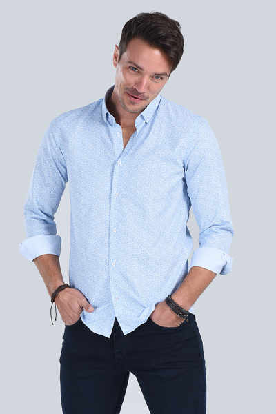 Erkek Mavi Slim Fit Gömlek - 3