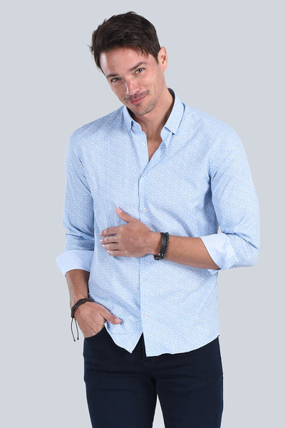 Erkek Mavi Slim Fit Gömlek - 4