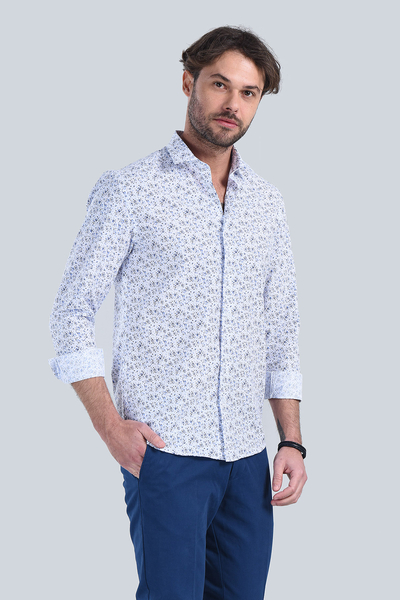 Erkek Mavi Slim Fit Gömlek - 4