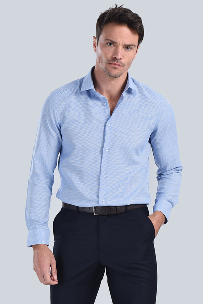 Erkek Mavi Slim Fit Gömlek - 3