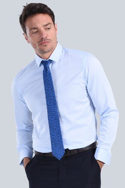 Erkek Mavi Slim Fit Gömlek - 4