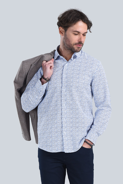 Erkek Mavi Slim Fit Gömlek - 4