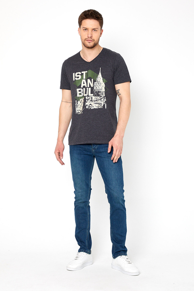 PANTOLON DENIM LIKRALI PROTON-5083  SLIM FIT DUGMELI-KAHVERENGİ