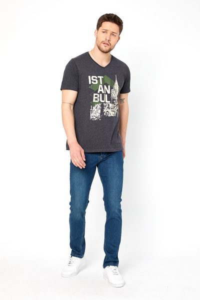 PANTOLON DENIM LIKRALI PROTON-5083  SLIM FIT DUGMELI-KAHVERENGİ - 2