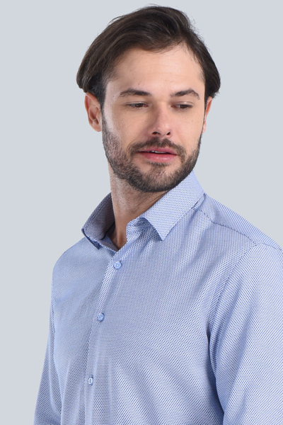 Erkek Saks Mavi Slim Fit Gömlek - 2