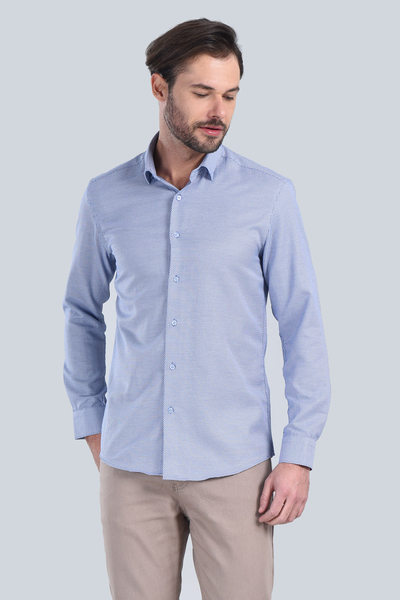 Erkek Saks Mavi Slim Fit Gömlek - 3
