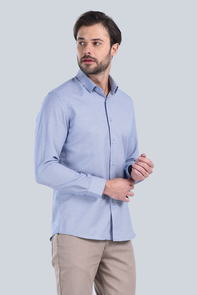 Erkek Saks Mavi Slim Fit Gömlek - 4