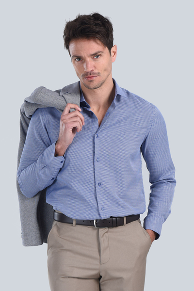Erkek Saks Mavi Slim Fit Gömlek - 3