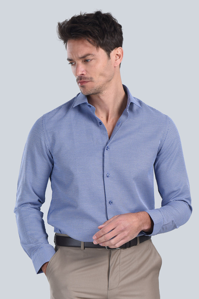 Erkek Saks Mavi Slim Fit Gömlek - 4